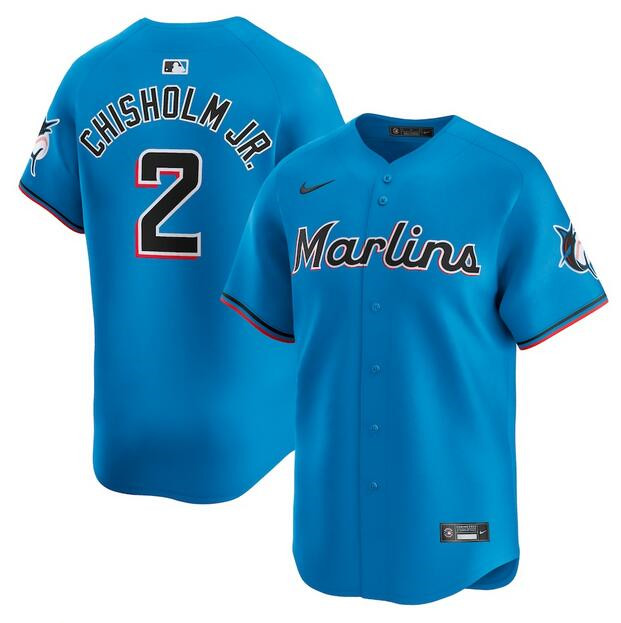 Men's Miami Marlins #2 Jazz Chisholm Jr. Blue 2024 Alternate Limited Stitched Baseball Jersey